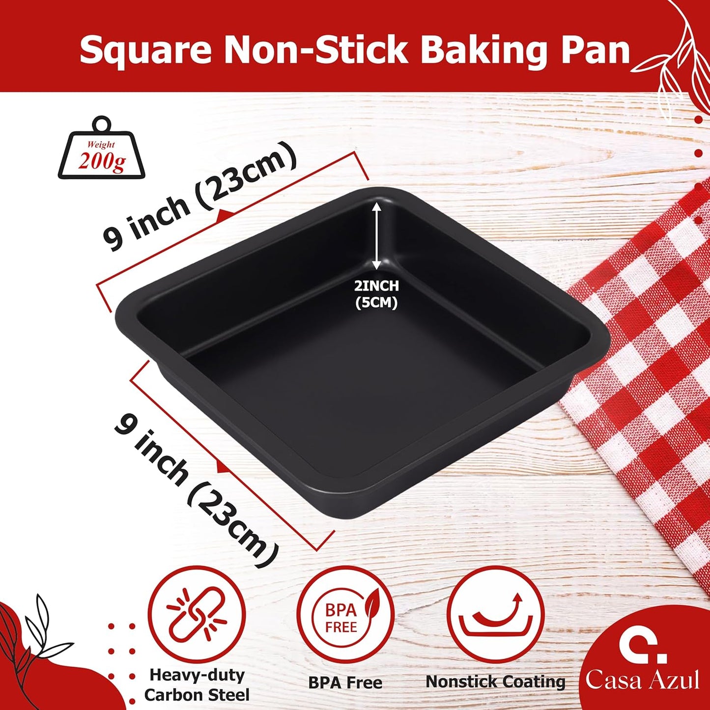 9/9 Inch Non-Stick Baking Pan - Square Cake , Pizza , Brownie and Bread Mold