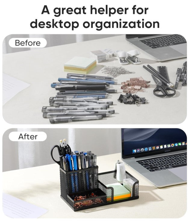 3 in 1 Metal Mesh Desk Organizer | Stylish & Practical Stationery Holder for Office, School and Home Use