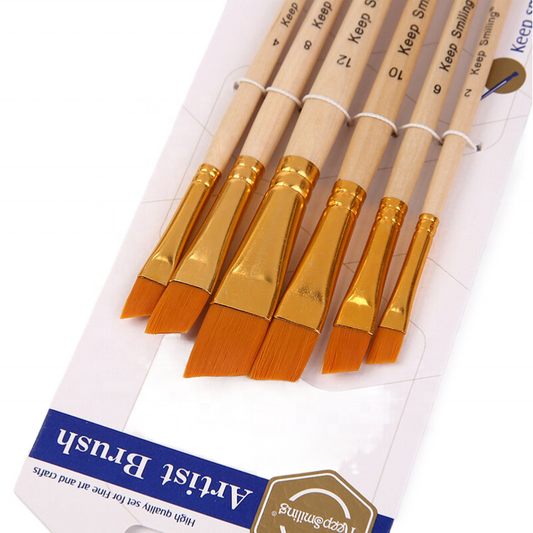 Pack of 6 - Angular Brush Set For Artist Painting Designing And Calligraphy Writting – Wooden Handle