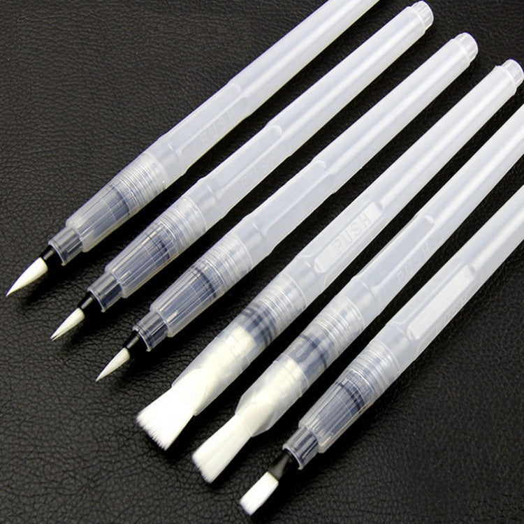 Set of 6 Refillable Watercolor Brush Pens – Soft Ink Markers with 3 Pointed and 3 Flat Tips for Drawing, Calligraphy, and Painting