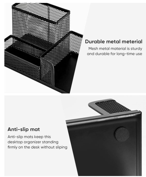 3 in 1 Metal Mesh Desk Organizer | Stylish & Practical Stationery Holder for Office, School and Home Use