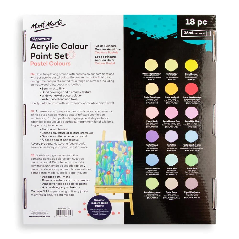 Mont Marte Acrylic Colour Pastel Paint Set Signature - 18 Pcs (36ml)