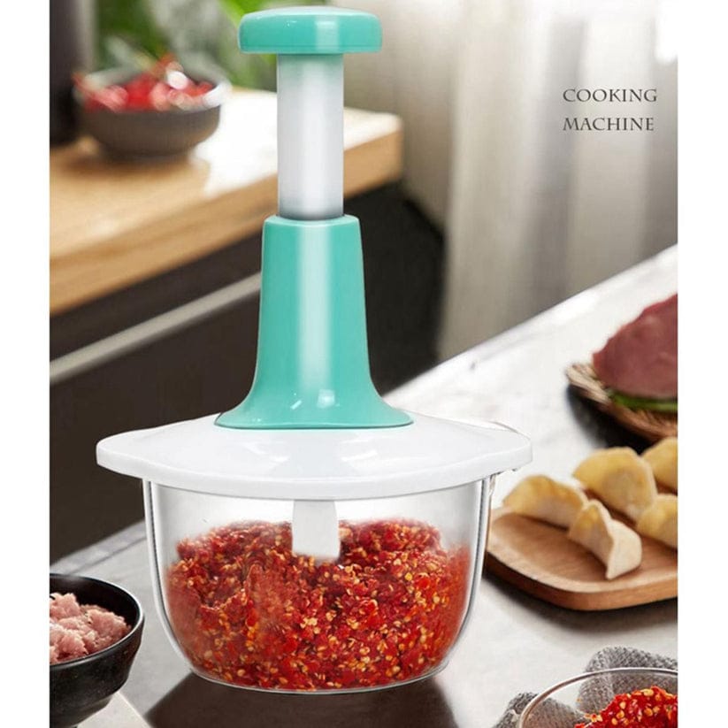 2000ml Chopper - Powerful Manual Food Chopper - Hand held Mini Food Processor, Vegetables, Fruits, Onions Choppers, Dicers and Mincers - Pump Action With 4 blades