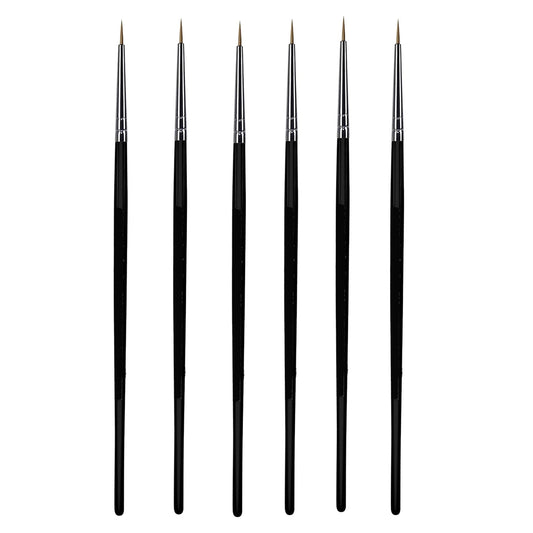 6-Piece Micro Detail Liner Artist Brush Set: #000, Acrylic, Watercolor, Oil, Fine Detailing.