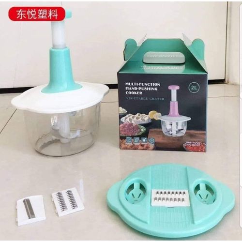 2000ml Chopper - Powerful Manual Food Chopper - Hand held Mini Food Processor , Vegetables, Fruits, Onions Choppers Dicers and Mincers Pump Action With 4 Blades