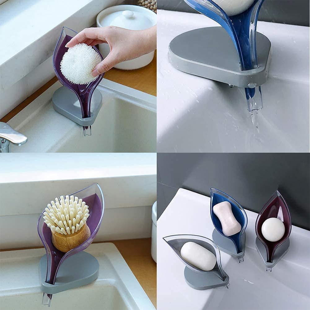 Creative Leaf Shape Plastic Soap Dish with Suction Holder - Stylish Storage Basket for Soap,  Sponges & Small Items