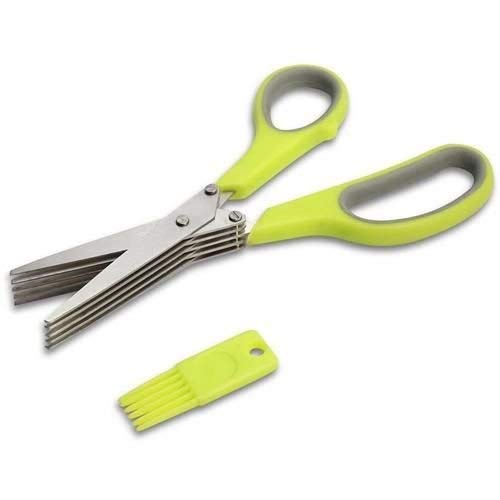 Shredding Scissor with Cleaning Combo - 5 Blades with Multi Functions Stainless Steel Herbs and Vege Scissor table