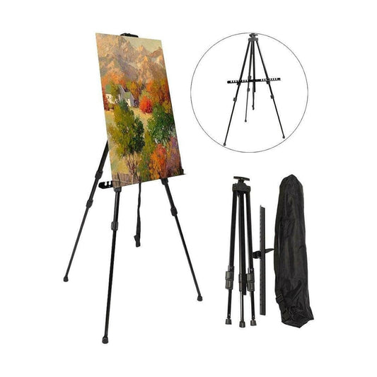 Metal Black Art Easel Stand Adjustable Prismo For Canvas Board Painting Sketching and Office Presentation Work – Foldable Tripod Mount – Indoor and Outdoor Portable Display Stand - Aluminum