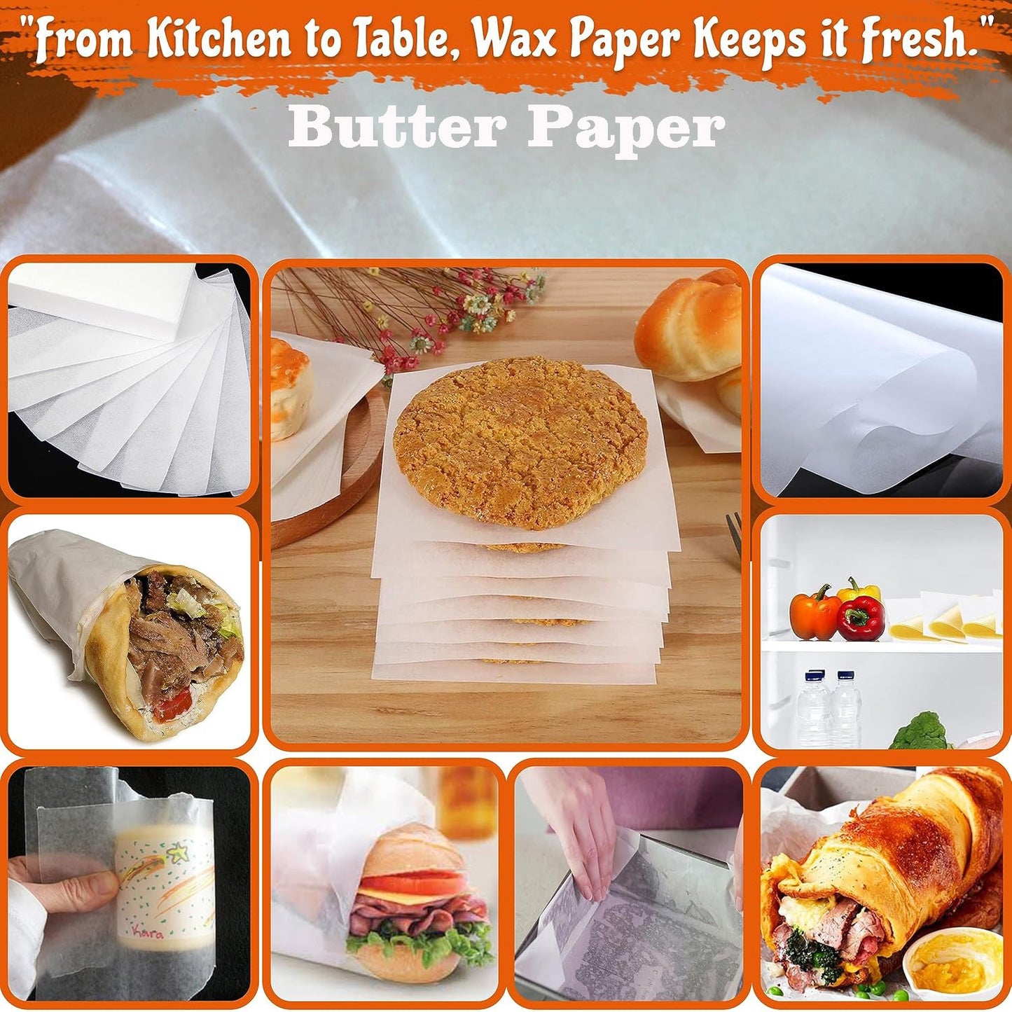 P100 Butter Paper -9/12 Inch Food Wrapping Paper for Burger , Shawarma , Kababs and Baking Items