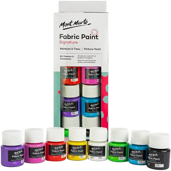 Mont Marte Textile & Fabric Paint Set – 8 Colors (20ml Each) Permanent Paints for Clothing, Bags, and Fabrics"