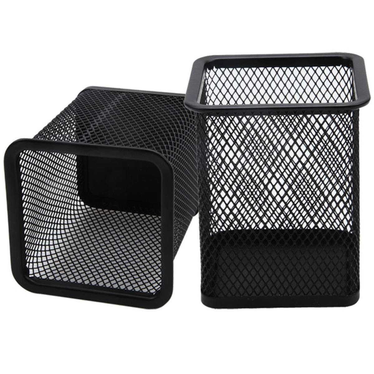 Pack of 2 - Black Metal Mesh Pen Stand & Stationery Holder