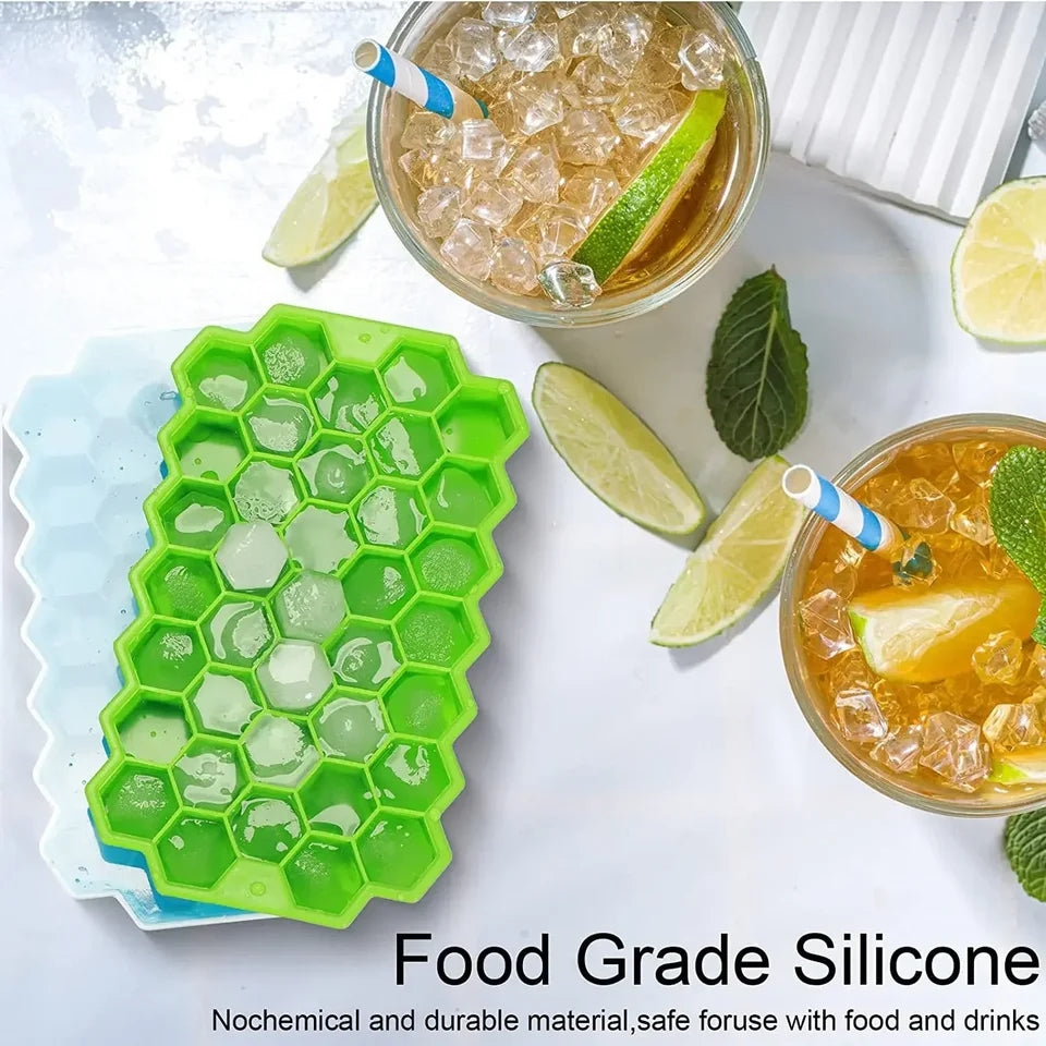 Honeycomb Shape Silicon Ice  Cube Tray with Lid - Easy Push Pop Out , Flexible Ice Mold for Freezer & Refrigerator