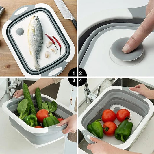 Folding Silicon Cutting Board - Multi- Function Foldable Board & Basket for Easy Food Prep and Transfer