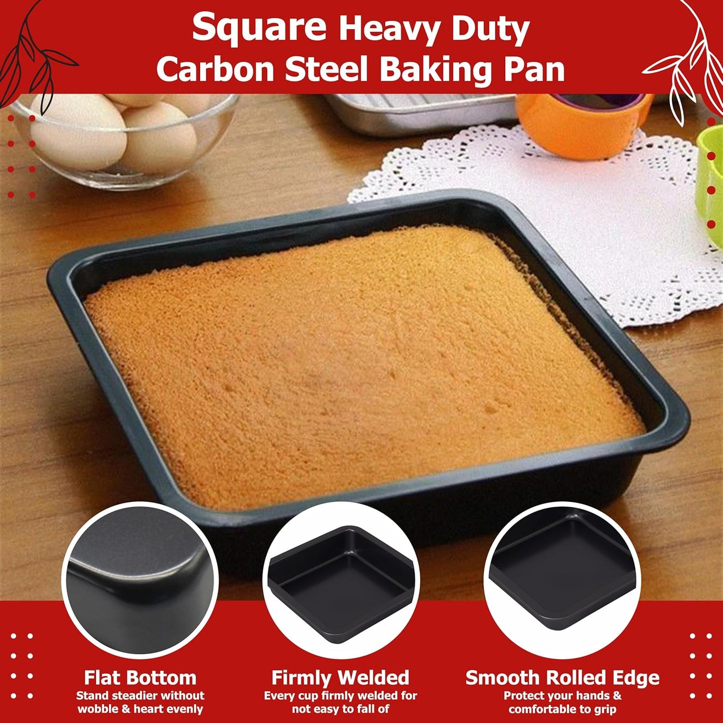 9/9 Inch Non-Stick Baking Pan - Square Cake , Pizza , Brownie and Bread Mold