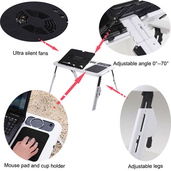 Adjustable Folding Laptop Desk with Cooling Fan – Portable Computer Table Stand for Bed & Sofa, Foldable Tray for Notebook & PC