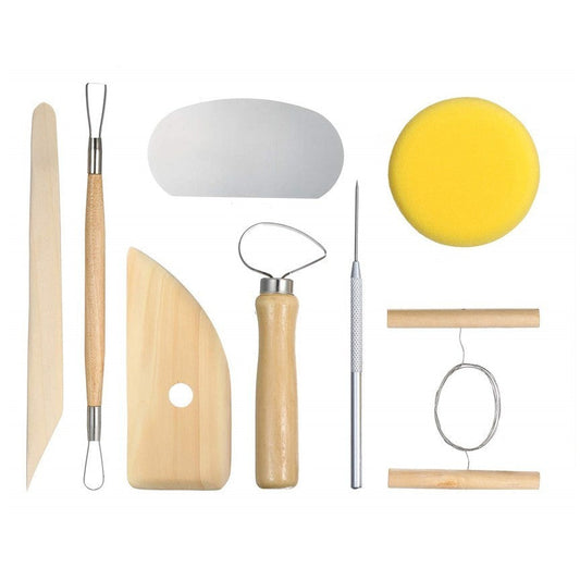 8-Piece Wooden Pottery Tool Set for Beginners – Includes Cutting, Modeling, Trimming, Smoothing, Carving, Shaping, and Sculpting Tools for Clay Crafting