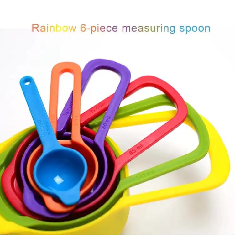 Pack of 6 Rainbow Measuring Cups and Spoons Set - High Quality Measuring Tools for Baking and Cooking - Measuring in Grams and Milliliters