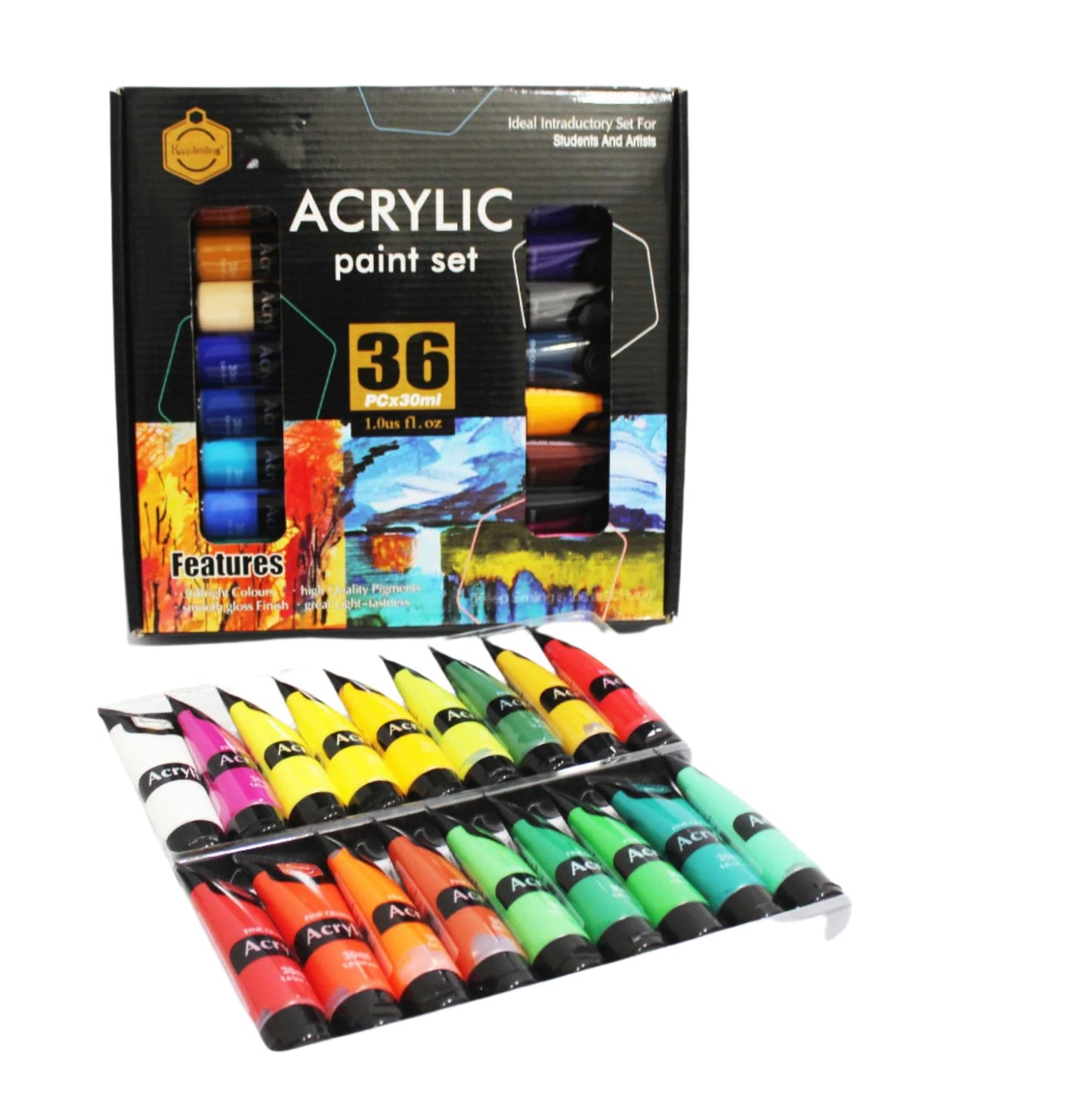 36-Colors Acrylic Paint Set – 30 ml Tubes with High-Quality Pigments for Artists and Students