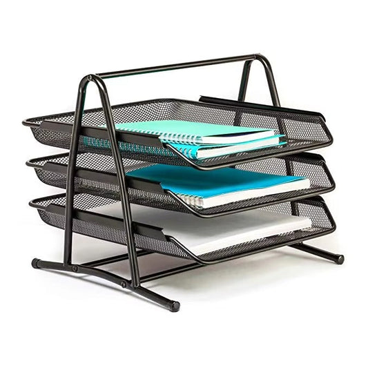 3-Tiers Tray Files Organizer Heavy Duty Metal Desktop Document Letter Tray / Office / File Organizer Sorter Desk Document Organizer / Shelf Tray Magazine Holder Paper